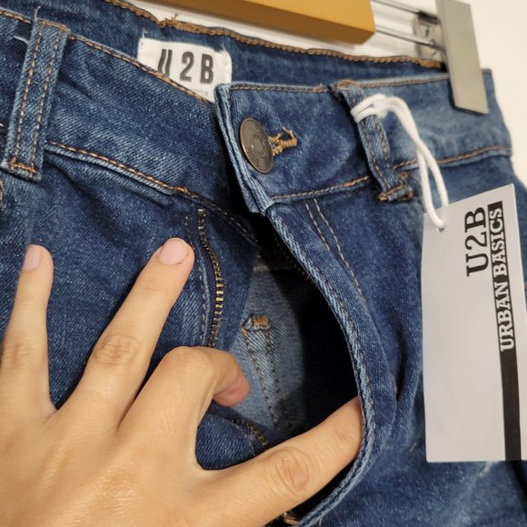 Urban Basics U2B | Denim Blue Jean Shorts Rolled Cuff Distressed Destroyed 5 NWT - Picture 6 of 12